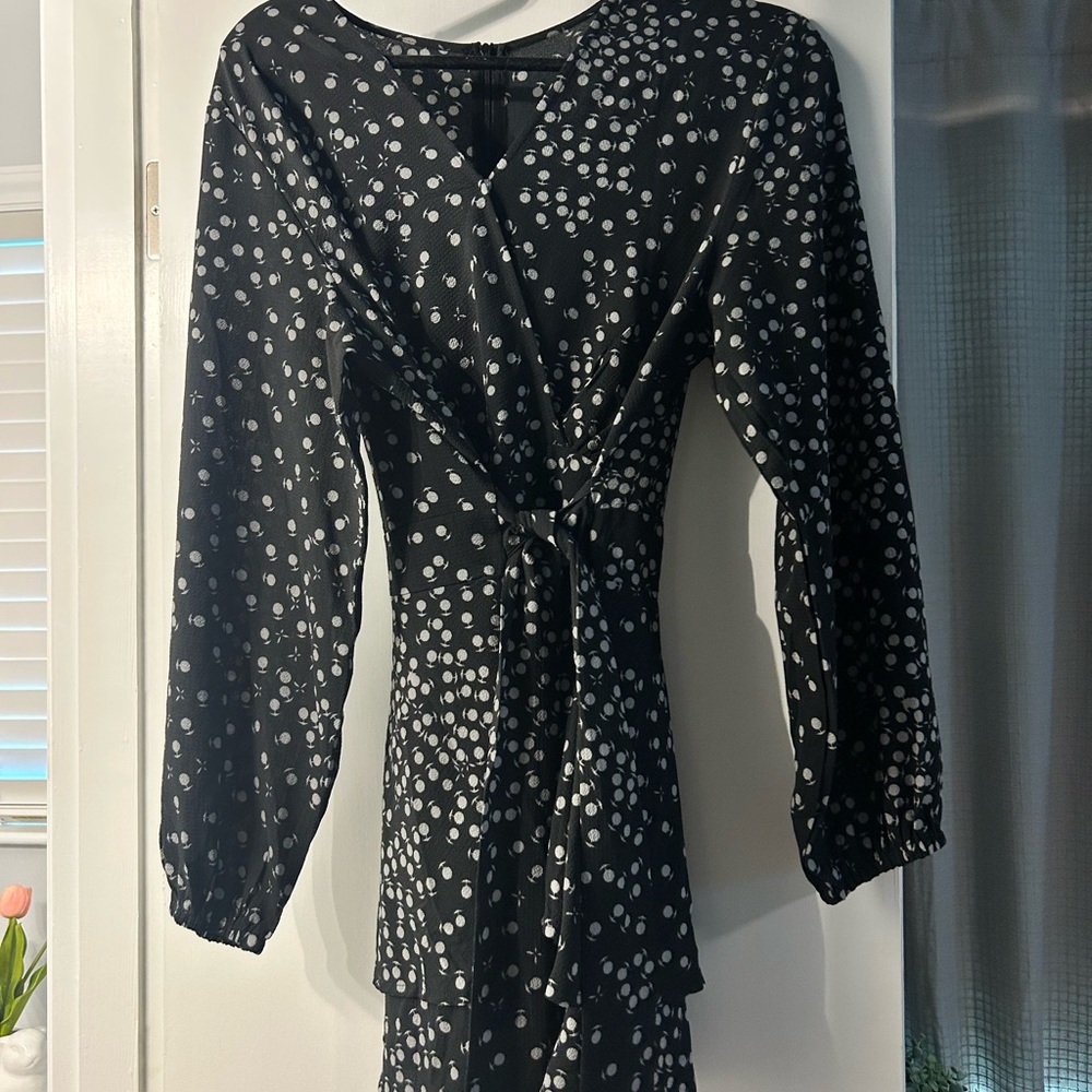 Long Sleeve Black Polka Dot Wrap romper